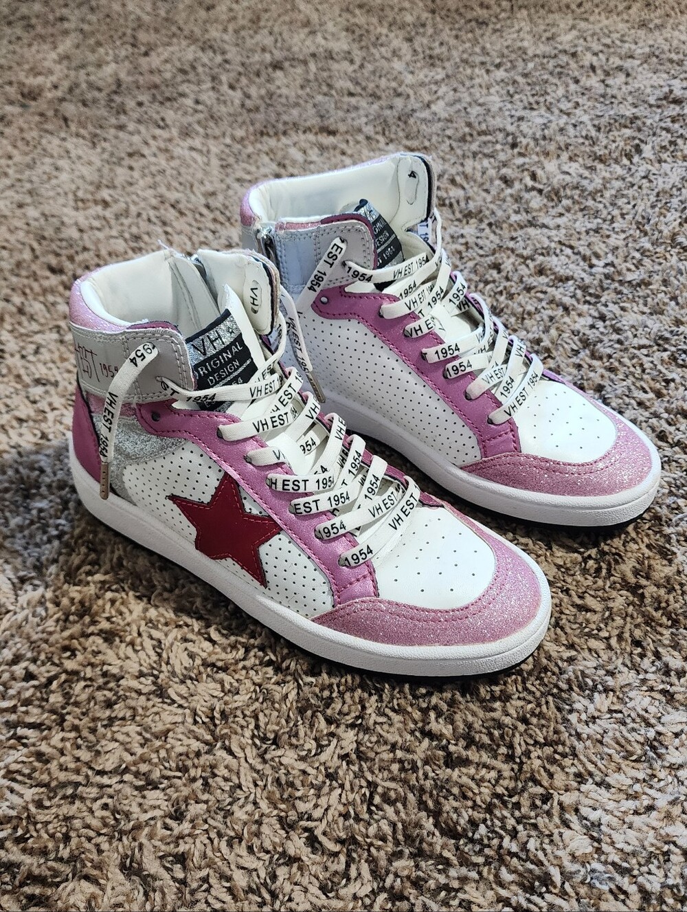 Vintage Havana Women High Top Sneakers Pink Glitter With Star Size 5.5 Retro